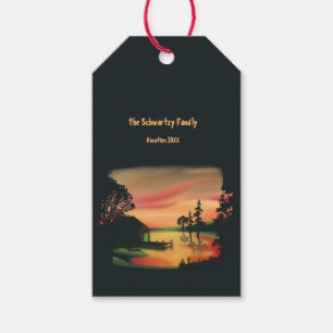 Étiquettes-cadeau Etang vintage coucher de soleil ponton échapper ve