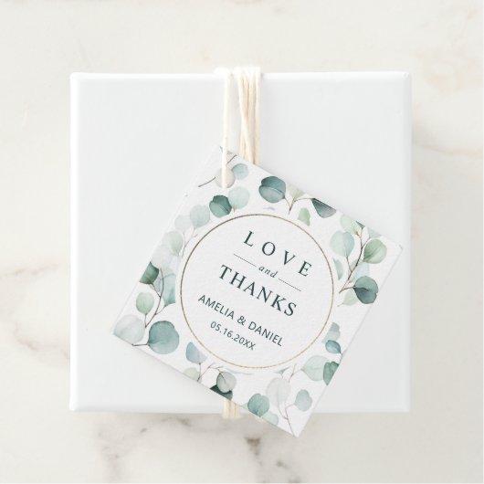 Étiquettes Cadeau Ethereal Eucalyptus Merci Mariage vert (En situation)