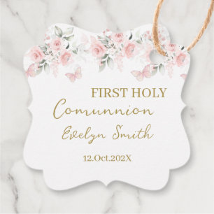 Étiquettes Cadeau Etiquetas Para Recuerdos Comunión floral rosa R