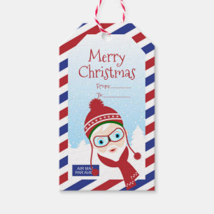 Étiquettes-cadeau Étiquette-cadeau Christmas Air Mail avec Père Noël