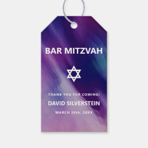 Étiquettes-cadeau Étoile bleue violette moderne David Bar Mitzvah hé