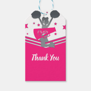 Étiquettes-cadeau Étoile de cheerleading rose chaud et blanc pour la