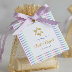 Étiquettes Cadeau Étoile de David Mignonne Rayures Pastel Arc-en-cie