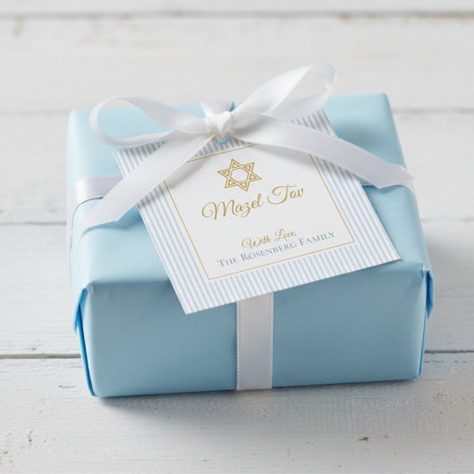 Étiquettes Cadeau Étoile de David Rayures Bleues M