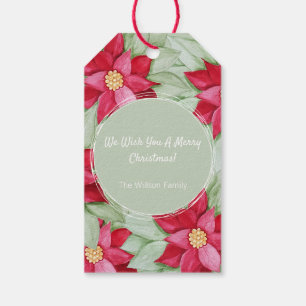 Étiquettes-cadeau Étoile de Noël Poinsettia Aquarelle peinte à la ma