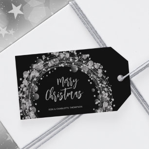 Étiquettes-cadeau Étoiles Argentées Joyeux Noël Noir