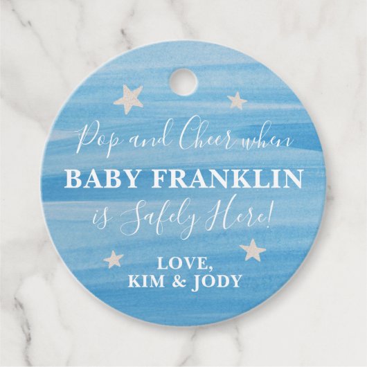 Étiquettes Cadeau Étoiles Bleues Et Argent Pop It When She Pops (Devant)