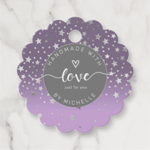Étiquettes Cadeau étoiles d'argent fait à la main avec monogramme d'