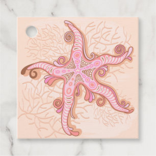 Étiquettes Cadeau Étoiles de mer et motif pastel rose corail