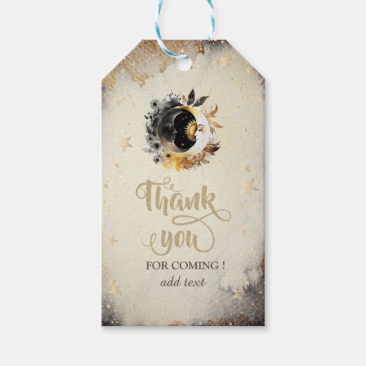 Étiquettes-cadeau Étoiles d'or céleste lunes foncées (Devant)