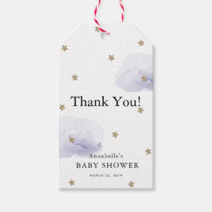 Étiquettes-cadeau Etoiles d'or et nuages de lavande Baby shower Merc