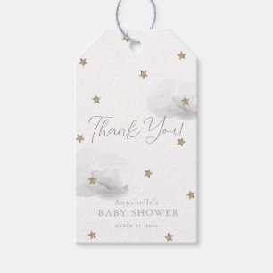 Étiquettes-cadeau Etoiles d'or et nuages gris Baby shower Merci