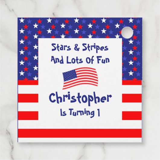 Étiquettes Cadeau Étoiles et rayures 1er anniversaire (Dos)