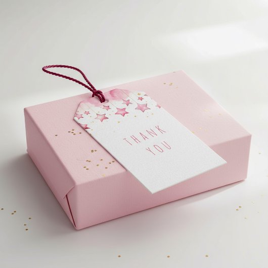 Étiquettes-cadeau étoiles roses merci