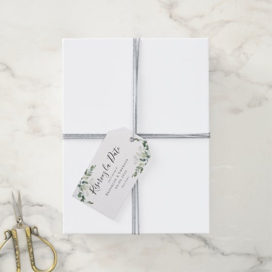 Étiquettes-cadeau Eucalyptus Aquarelle Mariage Enregistrer La Date (Avec de la ficelle)