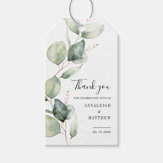 Étiquettes-cadeau Eucalyptus Aquarelle Verdure Mariage (Devant)