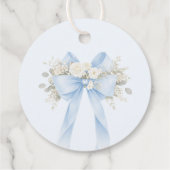 Étiquettes Cadeau Eucalyptus Blue Bow Baptism Thank you (Dos)