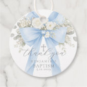 Étiquettes Cadeau Eucalyptus Blue Bow Baptism Thank you (Devant)