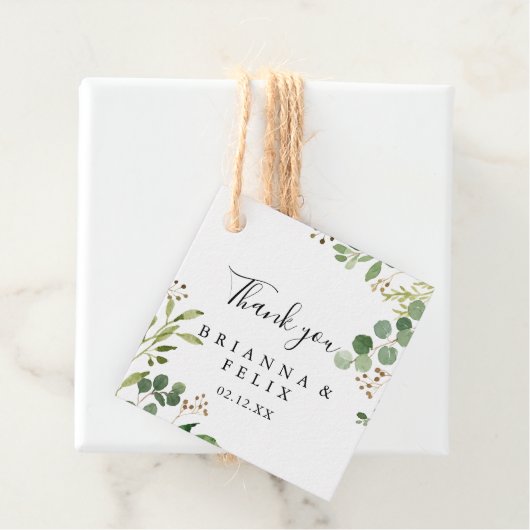 Étiquettes Cadeau Eucalyptus Brown simple Mariage floral (En situation)