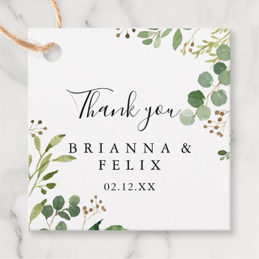 Étiquettes Cadeau Eucalyptus Brown simple Mariage floral (Devant)