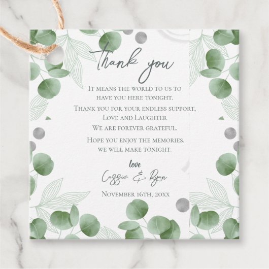 Étiquettes Cadeau Eucalyptus Feuille Nature Inspiré Mariage (Devant)