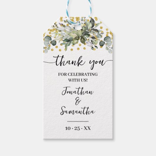 Étiquettes-cadeau Eucalyptus Gold Parties scintillant Wedding shower (Devant)