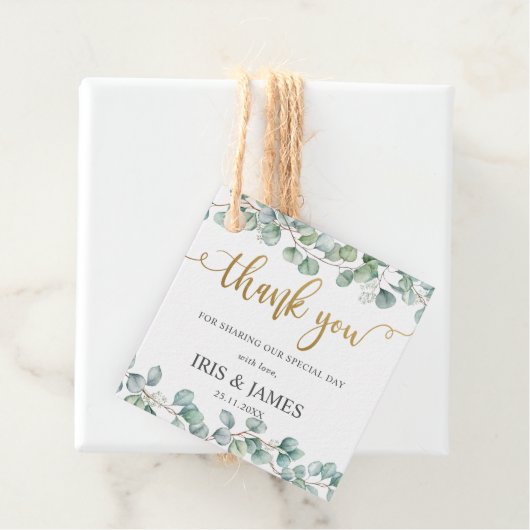 Étiquettes Cadeau Eucalyptus rustique verdure Merci Mariage feuillu (En situation)