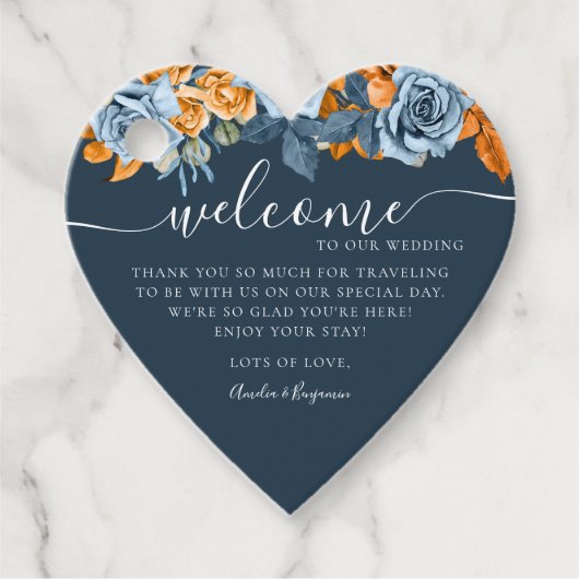 Étiquettes Cadeau Eucalyptus Terracotta Blue Rust Mariage de bienven (Devant)