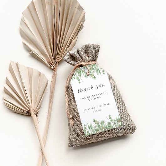 Étiquettes-cadeau Eucalyptus Vert Aquarelle & Mariage Or