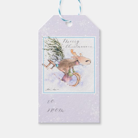 Étiquettes-cadeau EVE Peint renne de Noël et lapin (Devant)