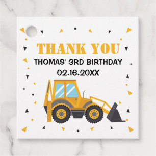 Étiquettes Cadeau excavatrice de camion de construction merci étique
