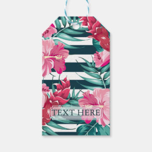 Étiquettes-cadeau Exotic Summer Floral personnalisé rayé