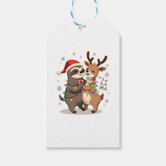 Étiquettes-cadeau Fa La La Lama Xmas Lumières Paresseux à Cheval sur