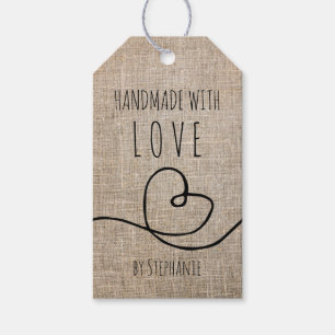 Étiquettes-cadeau Fabriqué à la main avec Doodle d'Amour Rustique Bu