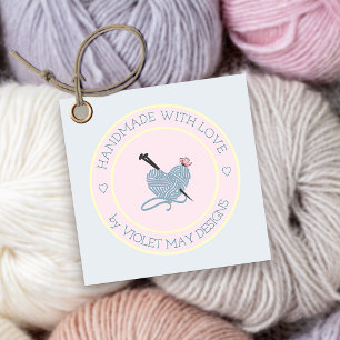 Étiquettes Cadeau Fabriqué à la main avec Love Pink et Blue Yarn Cra