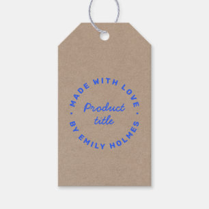 Étiquettes-cadeau Fabriqué avec Amour   Kraft Rustique Bleu Rétro Él