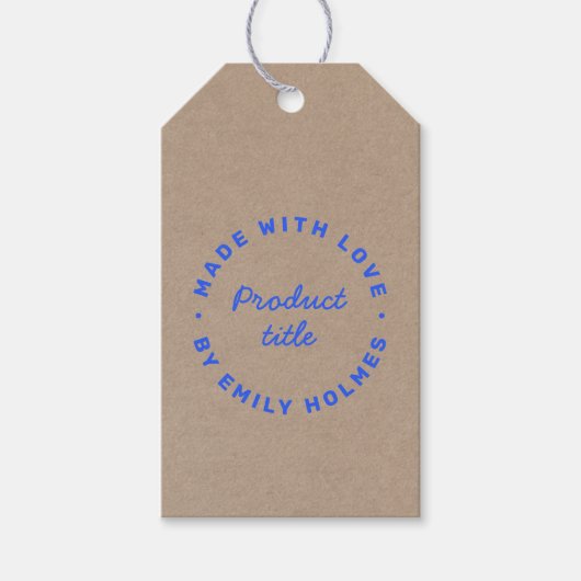Étiquettes-cadeau Fabriqué avec amour | Rustique Kraft Bleu Stylish  (Devant)