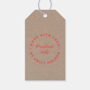 Étiquettes-cadeau Fabriqué avec amour Rustique Kraft moderne rouge