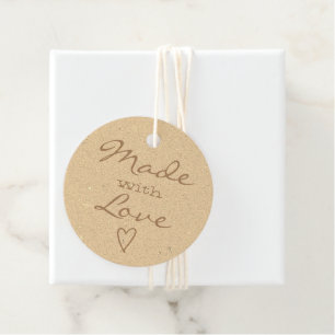 Étiquettes Cadeau Fabriqué avec amour Tag Coeur Beige Rustique Kraft