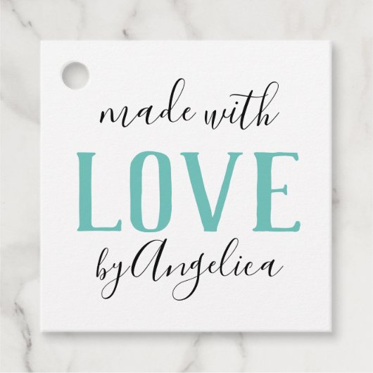 Étiquettes Cadeau Fabriqué avec le script d'amour Spectacle artisana (Devant)