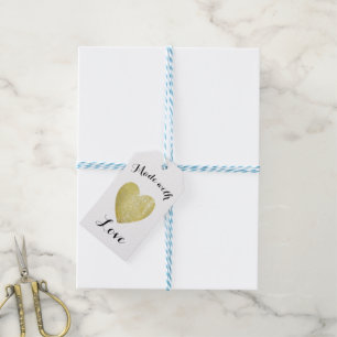 Étiquettes-cadeau Fabriqué avec Love Coeur Timbre Faux Gold Foil