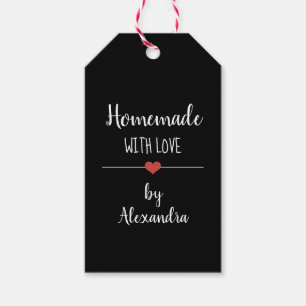 Étiquettes-cadeau Fabriqué maison avec amour nom de script noir