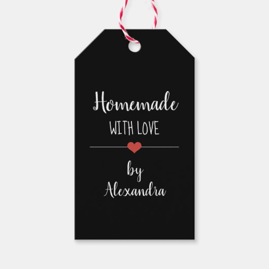 Étiquettes-cadeau Fabriqué maison avec amour nom de script noir (Devant)