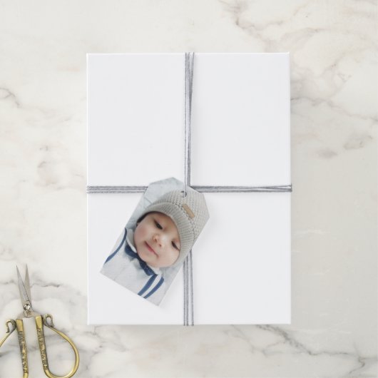 Étiquettes-cadeau Faire-part de naissance avec photo de nouveau-né p (Avec de la ficelle)
