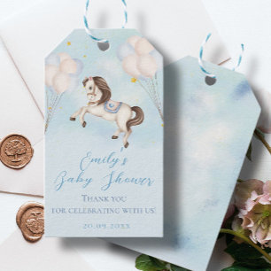 Étiquettes-cadeau Fairytale bébé Pony Blue ballons étoiles Douche