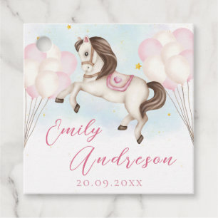 Étiquettes Cadeau Fairytale bébé Pony rose ballons étoile Anniversai