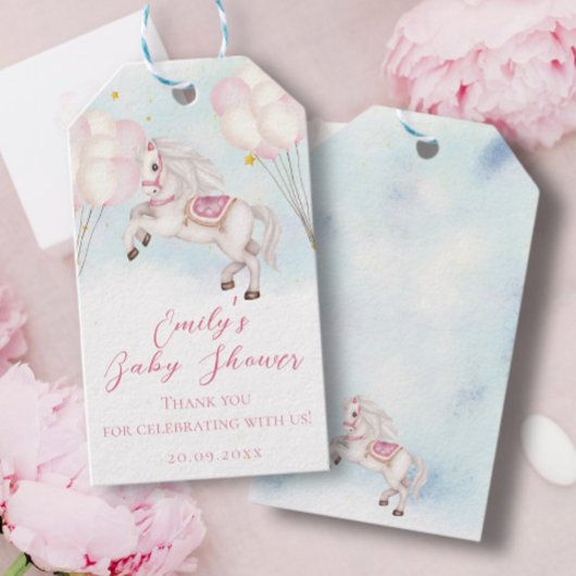 Étiquettes-cadeau Fairytale bébé Pony rose ballons étoiles Douche