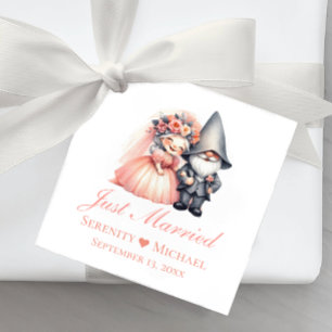 Étiquettes Cadeau Fairytale Just Marié Garden Gnome Rustique Mariage