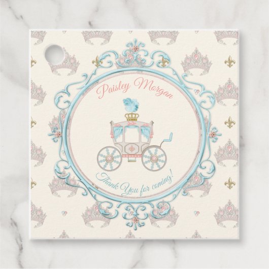 Étiquettes Cadeau Fairytale Royal Princess Carriage Blush Aqua (Devant)