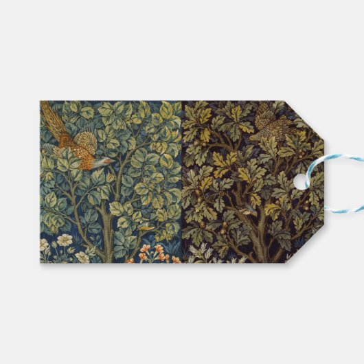 Étiquettes-cadeau Faisan coq William Morris Oiseau de la forêt Arbre (Devant (Horizontal))